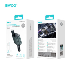 BWOO 120W 4 in 1 Car Charger with 2 Retractable Cables