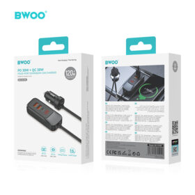 BWOO 120W Multi 4 ports USB-C Car Charger with Backseat Charging Hub