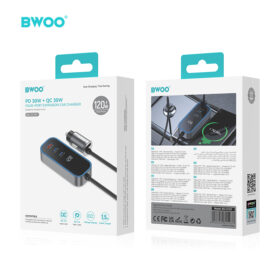 BWOO 120W Multi 4 ports USB-C Car Charger with Backseat Charging Hub & RGB Lights