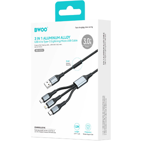 BWOO 3 IN 1 USB CHARGING BRAIDED CABLE 1.2M