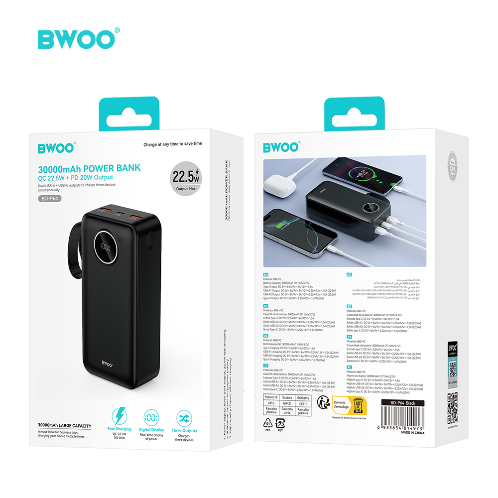BWOO 30000mAh 22.5W Fast Charging Power Bank