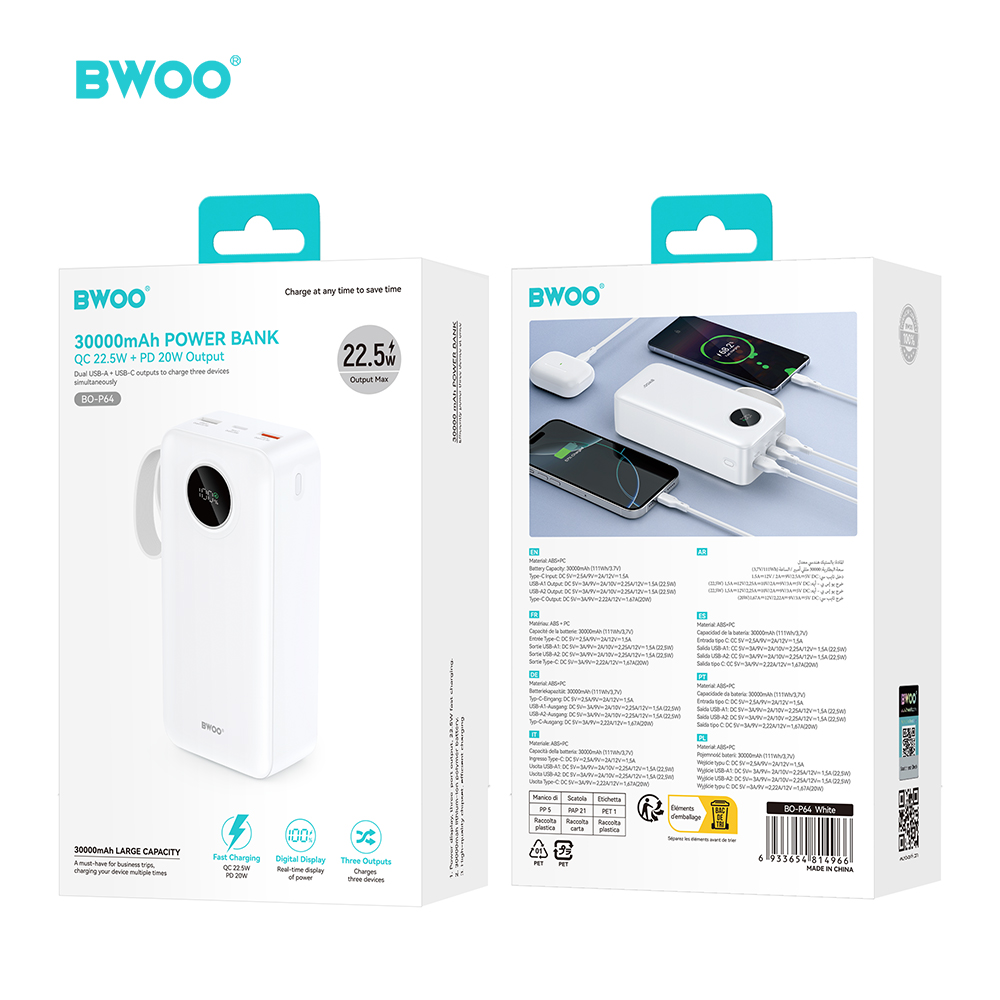 BWOO 30000mAh 22.5W Fast Charging Power Bank