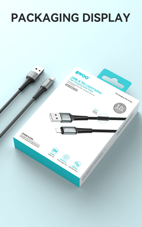 BWOO 3A USB TO LIGHTNING BRAIDED CABLE 2M