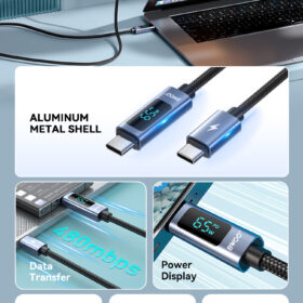 BWOO 65W TYPE-C TO TYPE-C BRAIDED CABLE  WITH Digital display 1M
