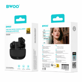 BWOO BO-BW40BK True Wireless Bluetooth Earbuds with Bluetooth Connectivity, Premium Sound, Touch Control & USB-C Charging Case