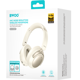 BWOO BO-BW589 WH Wireless Bluetooth Headphones - ANC Noise Cancelling, 70H Battery Life