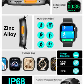 BWOO BO-WA07 Smart Watch with ChatGPT, NFC, Dual Silicone Straps, IPS Display, IP68 Waterproof Fitness Watch