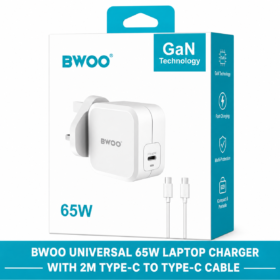 BWOO UNIVERSAL 65W USB-C GaN Laptop Charger with 2M USB-C to USB-C Cable(P38-PD65W)