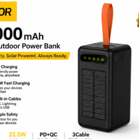 ASPOR A376 60000mAh Solar outdoor Power Bank – Fast Charging Portable Charger with LED Display