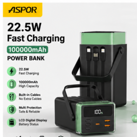 ASPOR A397 100,000mAh LED High-Capacity Power Bank – Fast Charging Portable Battery Pack with USB-C Input & Multi-Device Charging