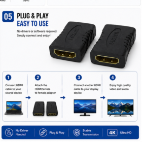 HDMI Female to HDMI Female Adapter – HDMI Coupler Connector – 4K Ultra HD Extension Adapter