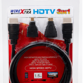 HDMI Male to Mini HDMI Male – Includes Micro HDMI & Mini HDMI Adapters – Full HD / 4K Compatible – 1.5 Metre