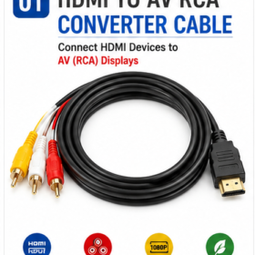 HDMI to 3 RCA AV Cable – HDMI Male to RCA Composite Audio Video Cable – 1.5 Metre