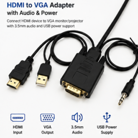 HDMI to DVI Adapter Cable with 3.5mm Audio Cable – HDMI Male to DVI-D Male – Full HD 1080P – 1.5 Metre