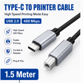 Type-C Male to USB-B Male High-Speed Printer Cable – 1.5 Metre