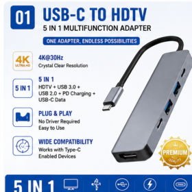 USB-C to HDMI 5-in-1 Multiport Hub – USB-C Docking Station with 4K HDMI, USB 3.0, USB-C PD Charging & SD/TF Card Reader