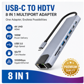 USB-C to HDMI 8-in-1 Multiport Hub – USB-C Docking Station with 4K HDMI, USB 3.0, USB-C PD Charging, SD/TF Card Reader, Ethernet & USB-C Data