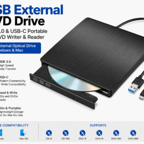 USB External DVD Drive – USB 3.0 & USB-C Portable CD/DVD Writer & Reader – Slim External Optical Drive for Windows & Mac