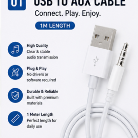 USB to 3.5mm AUX Audio Cable – USB Male to 3.5mm Stereo AUX Male Audio Cable – 1.5 Metre