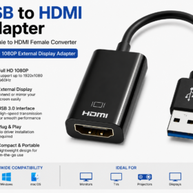 USB to HDMI Adapter – USB Male to HDMI Female Converter – Full HD 1080P External Display Adapter